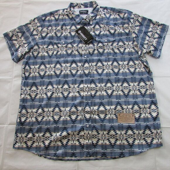 Hooey Men's 3XL Short Sleeve Lost Mine Aztec Pattern Snap Shirt Folkstone Grey/W - Picture 2 of 3